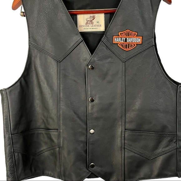 HARLEY DAVIDSON embroidered leather moto vest - Picture 6 of 9